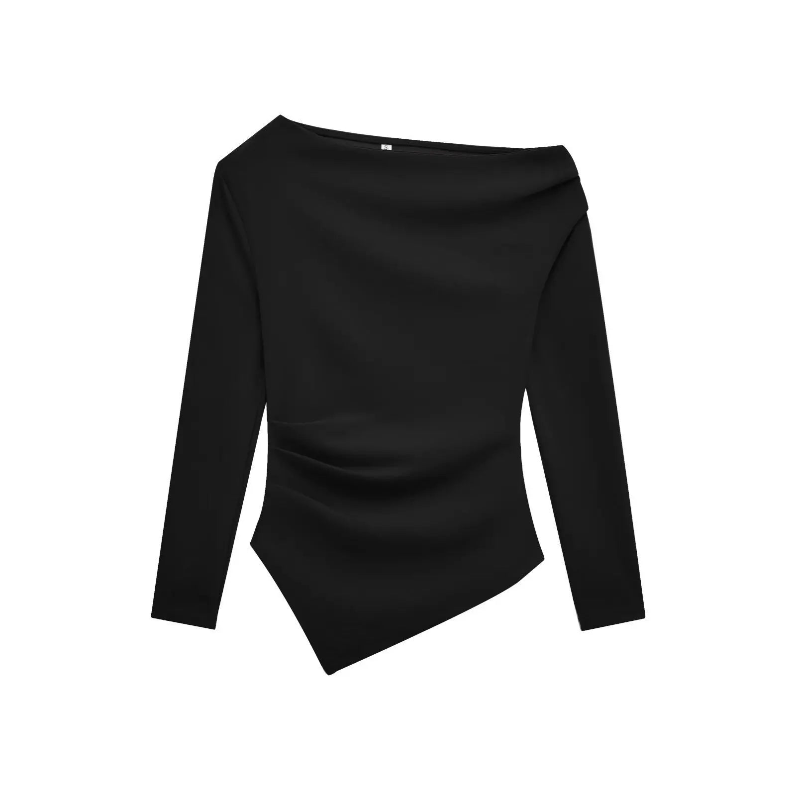 Fashion Chic Asymmetrical Pleated Blouse/Long Sleeve Solid T-Shirt Top.