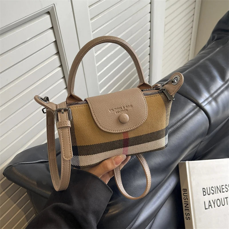 European and American Fashion Women's Bag/New Check Pattern Bag Handheld Dumpling Bag Handheld Crossbody Bag/Soft PU Material.