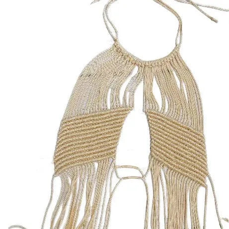 Bohemian Crochet Tassel Vest Cover/Halter Neck Backless Cropped  Vacation Camis.