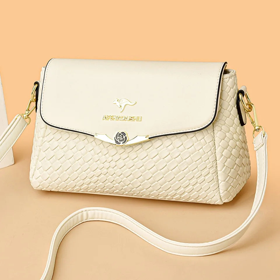 Versatile Luxury Handbag/Pu Leather Knitting/Shoulder Crossbody Bags/Cell Phone Pocket interior Zipper.