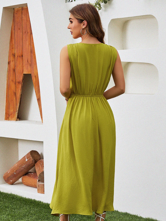 Elegant Sleeveless Waist Tie Midi Dress for Women – Romantic Vacation A-Line Summer Dress | Casual Chic Date Night Outfit | Modern Blend Boutique