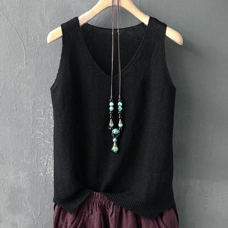 Pullover Women's V-neck Blouse/Thin Knitted Loose Tops/Basic Solid Color Sleeveless/T-shirt For Women Casual Blouses.