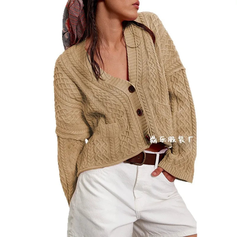 Comfy Knitted Short Sized Sweaters/Solid Cardigan Knit Jumpers/V~Neck Full Sleeved/Elegant Casual Coat Single Breasted Autumn Winter.