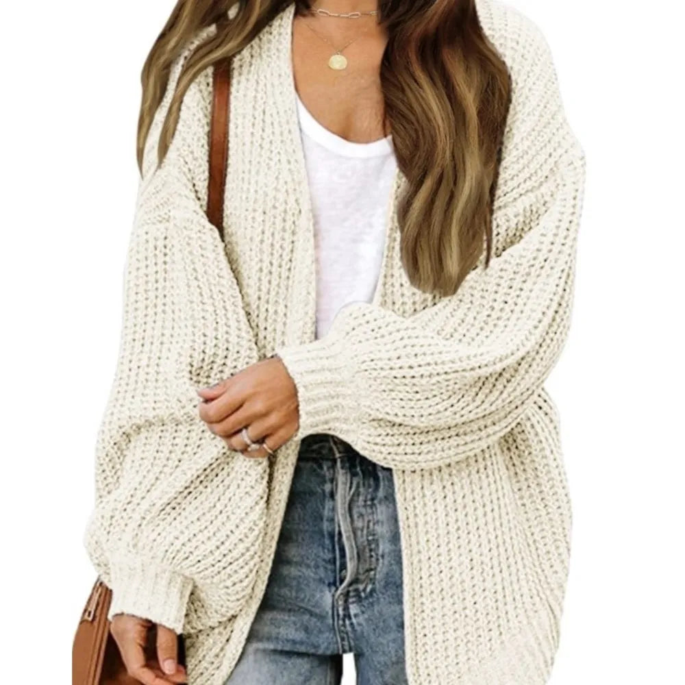Lantern Sleeve Thick-Knit Cardigan | Timeless Elegance Knit