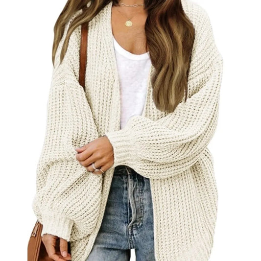 Lantern Sleeve Thick-Knit Cardigan | Timeless Elegance Knit