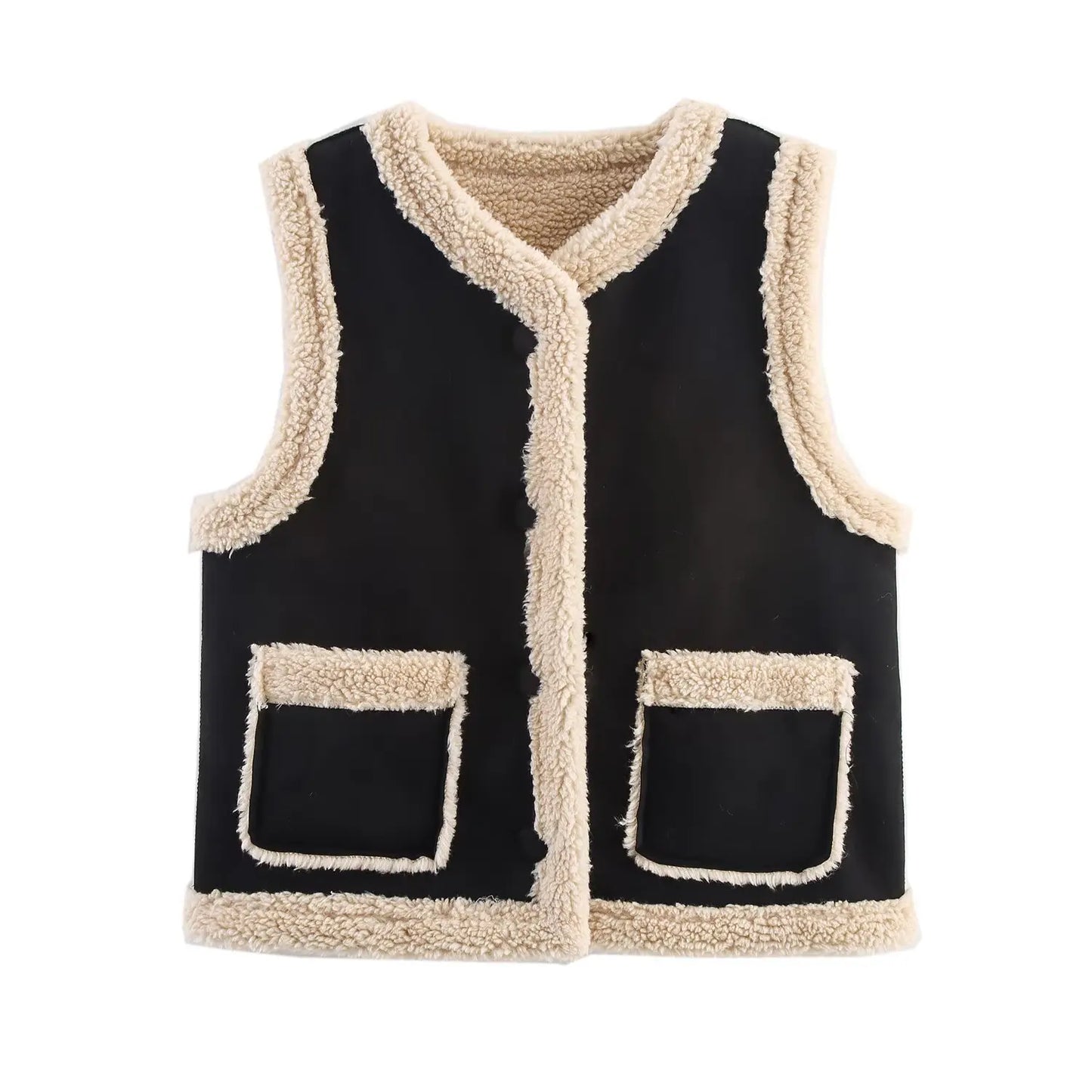 New Autumn Winter Fashionable Vest/Outerwear Jacket Double-Sided Wear/Women's Sleeveless Vest Brown Lamb Fur Retro Style Coat/Western Style.