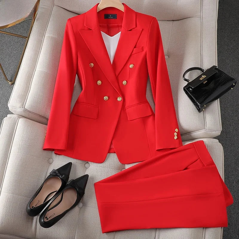 Pink Suit Set Women's Casual Profional Workwear Faionable Ele Spring Autumn New Sle Polyester Material.