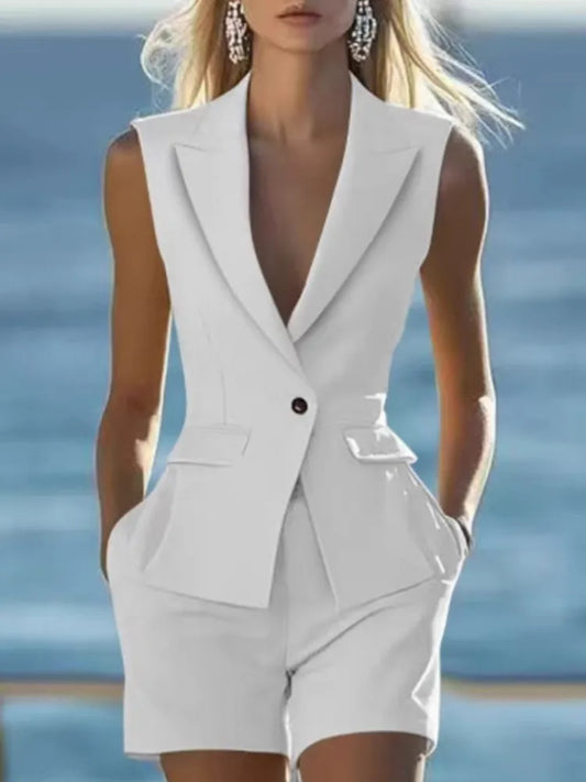 Elegant Sleeveless Blazer Vest & Tailored Shorts Set – Women’s Chic Summer Two Piece Suit Outfit | Modern Blend Boutique