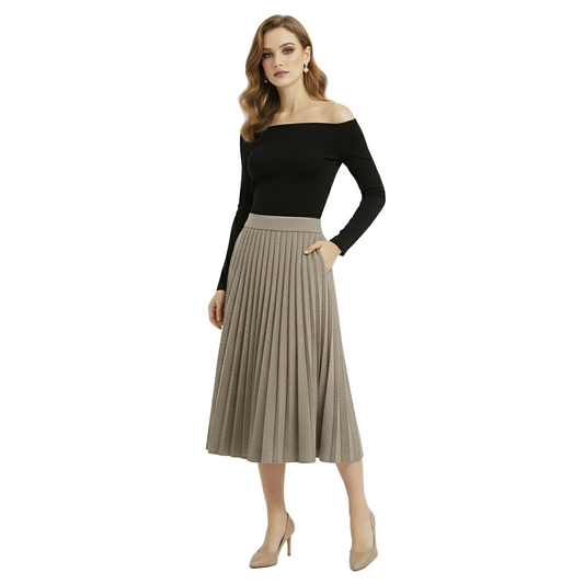Fashioned Solid Color Knitted Skirt/Pleated A-Line Trend/All-match Elastic High Waist Skirt/Women's Clothing.