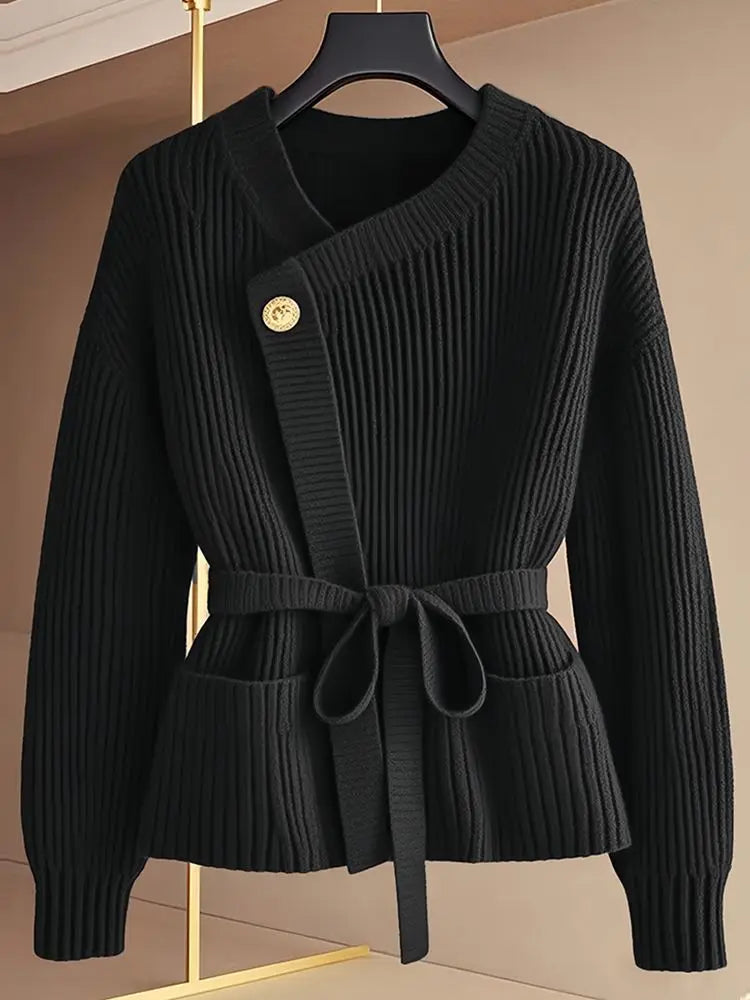 Excellent Lace~Up Red Stylish Knitted  Sweater/Women Winter Fashion.