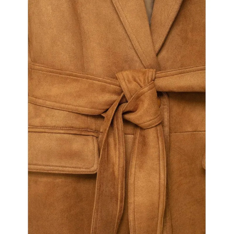 Refined Suede Leather Blazer/Autumn Long Sleeve with Shoulder Pads Pocket/Women's Blazer Simple Female Outwear Chic Blazer’s.