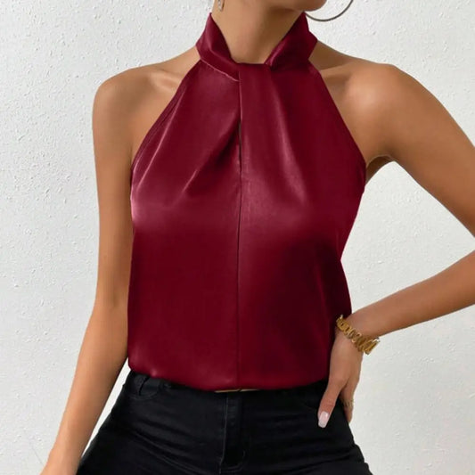 Halter Off Shoulder’s Backless Top’s/ Satin Backless Female Camisole Top/Devine Holiday Blouse/Hanging Neck Strap Vest.