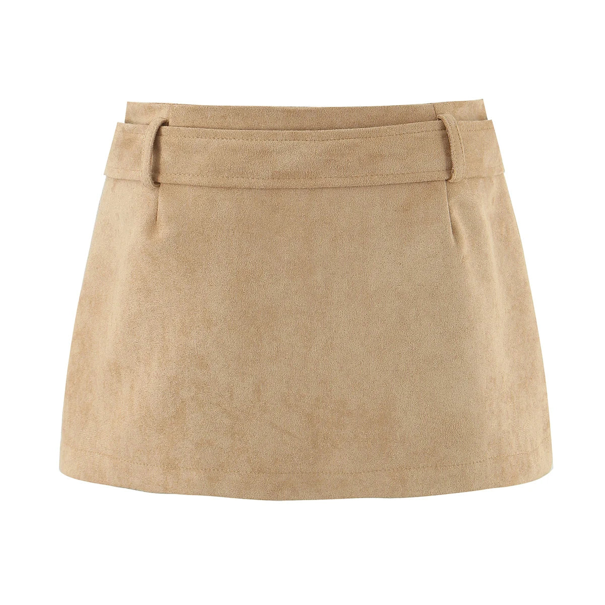 Faux Suede Low Waist Belt Mini Skirt/ Short Lining/Sexy A-line Package Hip/Slim Fitted Waistline/Solid Vintage Skirt.
