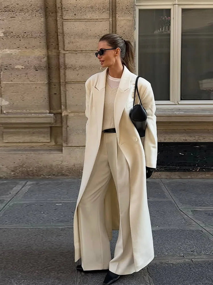Classic Oversized Winter Coat/Women's Long Sleeved Coat/Turn-Down Collar/Adjusted Long Sleeved/Single Button Mid-length/Outerwear.
