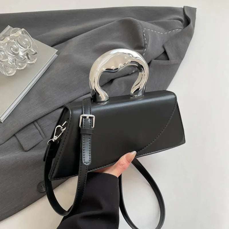 Luxury Heart Handle Mini Handbag – Structured Crossbody & Clutch Purse with Metallic Top Handle