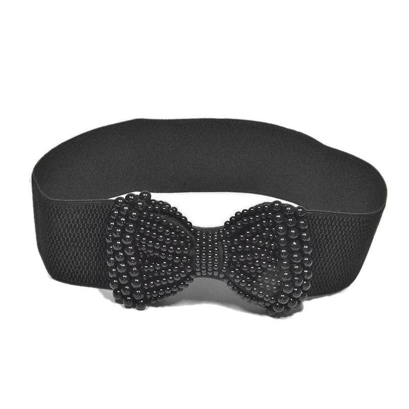Refined Bowknot Elastic Belt/Elegant Women Wide Side Waistband/Female Dress Coat Clothing Exquisite Decoration Belt.