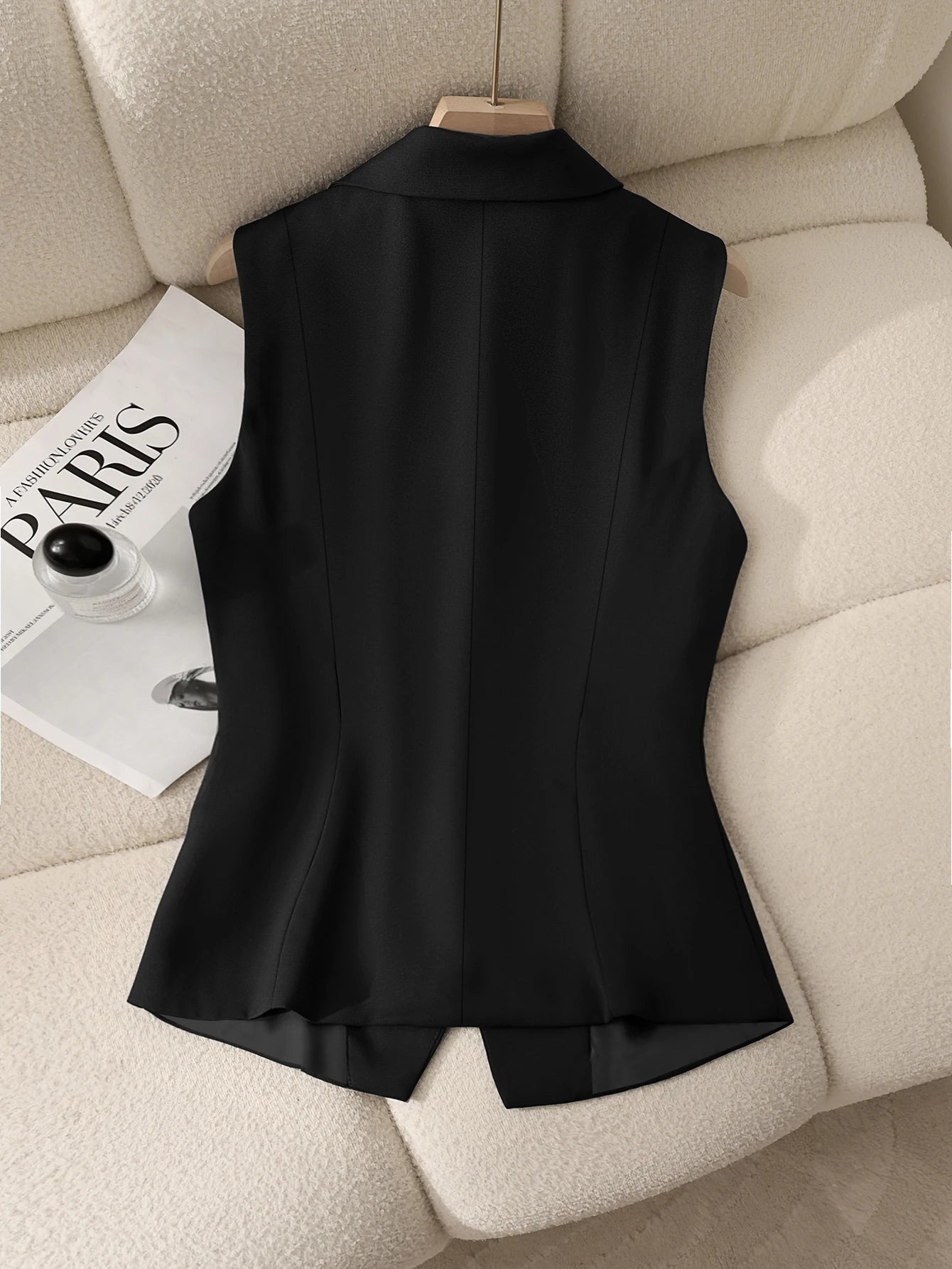 Women’s Classic Tailored Suit Vest – Black Single-Breasted Sleeveless Waistcoat | Elegant Office & Chic Layering Top