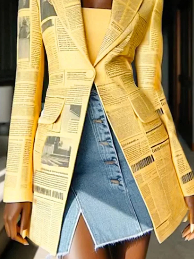 Fashion UOOZEE High Street Newspaper Printed Blazer/Jackets Long Sleeves/Notched Collar Personality Outerwear.