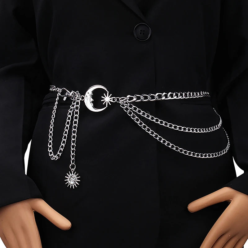 Women Waist Chain Belt/Dress Skirt Belt’s With Moon Star Body Waistband/Luxury Fashion Ladies Chain Cloth Accessories.