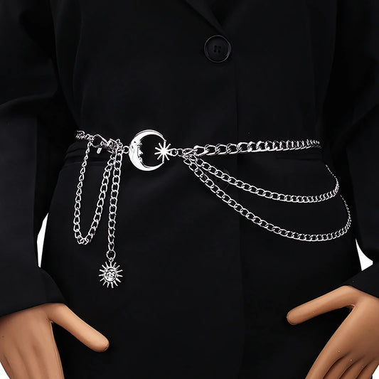 Women Waist Chain Belt/Dress Skirt Belt’s With Moon Star Body Waistband/Luxury Fashion Ladies Chain Cloth Accessories.