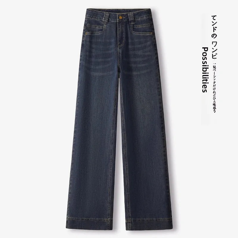 Women’s High-Waist Wide-Leg Jeans | Retro Straight-Leg Denim Pants | Light & Dark Wash
