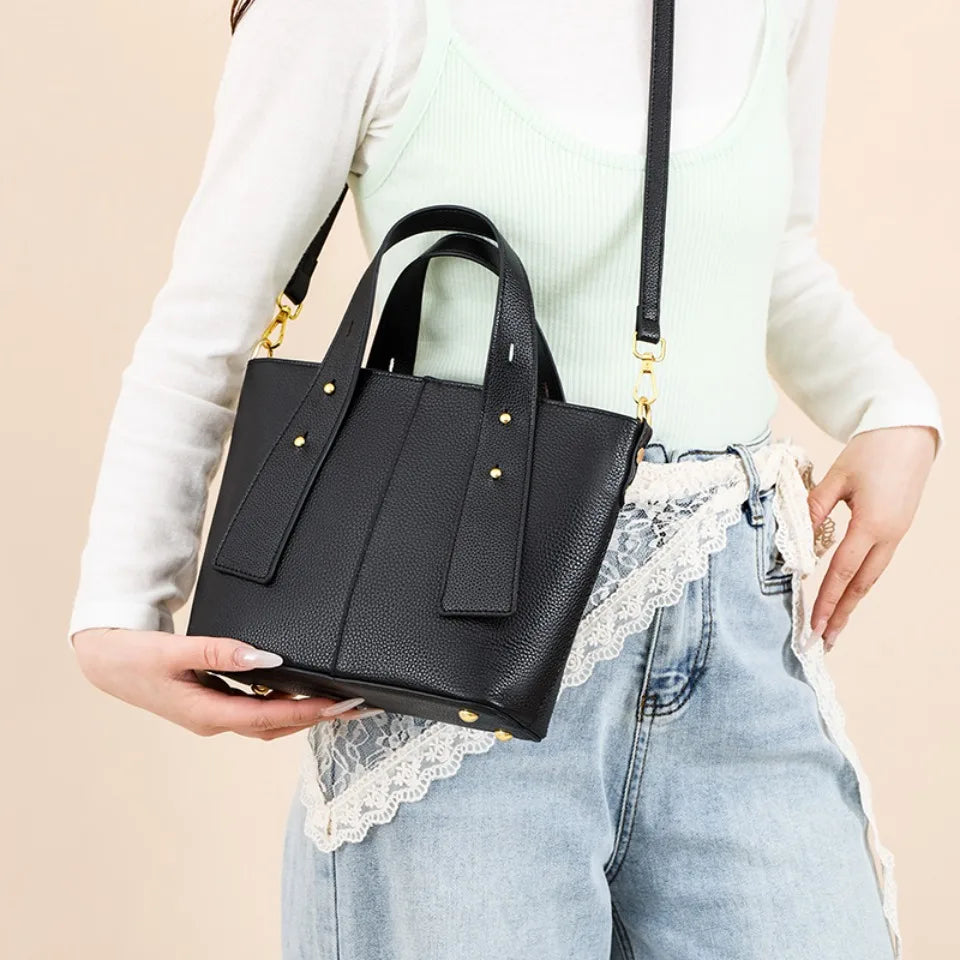 Timeless Black Leather Tote & Crossbody Bag for Everyday Style