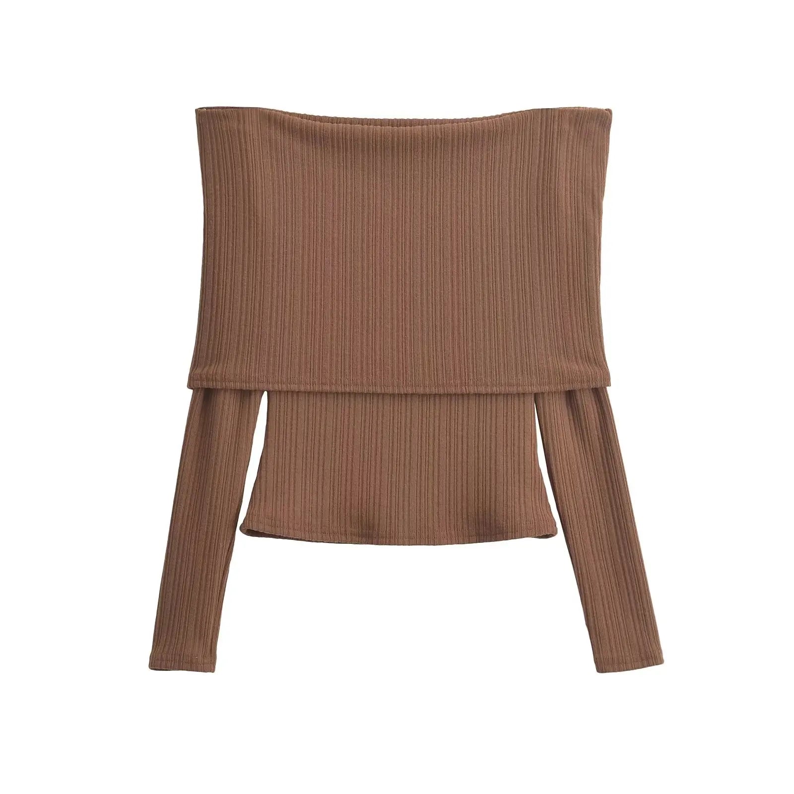 Long Sleeved Knitted Blouse/One Shoulder Design Blouse/Women's Slim Fit Slim Top/V ersatile Commute Style.