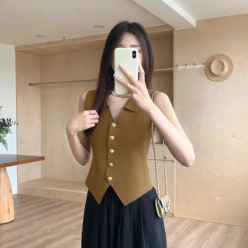 Chic Vests Elegant Waistcoat/V-neck Top’s/Casual/Outwear Sleeveless Slim/Knitted Vest All-match Streetwear.