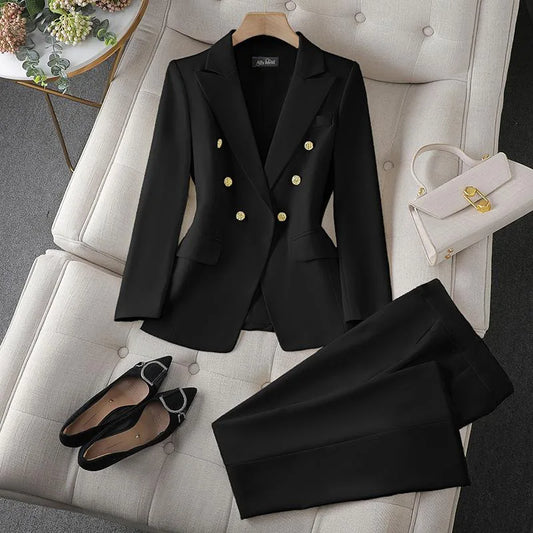Timeless Elegance: Double-Breasted Blazer & Slim Fit Pants Set/Effortless power for the modern woman.
