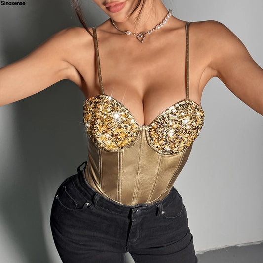 Satin Shiny Sequin Bodysuit/Sexy Backless Boned Corset Leotard Tops/Sequin Bodysuits Slim Boned Straps Shapewear Sexy Lingerie Body Shaper Tanks Top Jumpsuit.