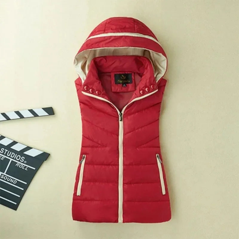 Hoodie Winter Cotton Vest/Warm Streetwear/Loose Sleeveless Parkas Vest Women.