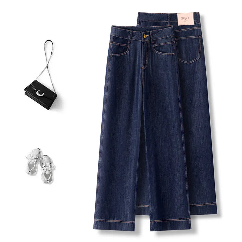 Women’s High-Waist Wide-Leg Jeans | Retro Straight-Leg Denim Pants | Light & Dark Wash