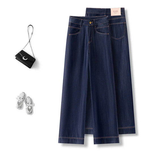 Women’s High-Waist Wide-Leg Jeans | Retro Straight-Leg Denim Pants | Light & Dark Wash