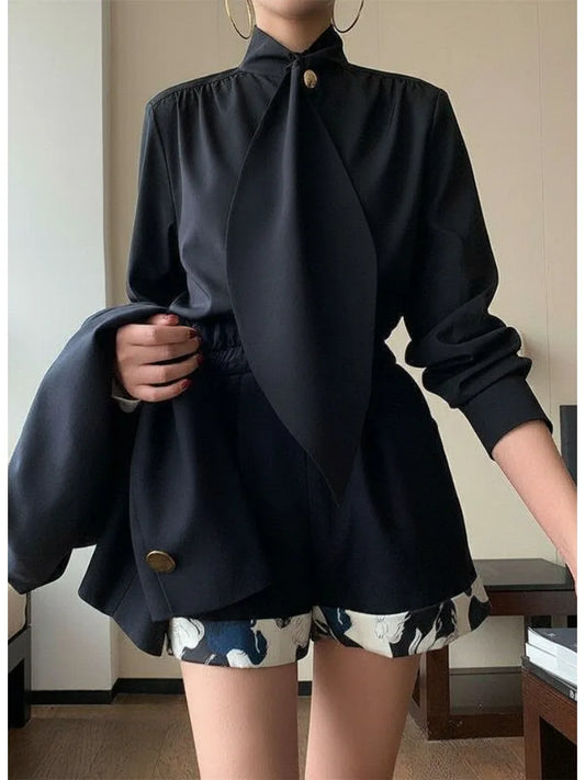 Simple Solid Elegant Casual Look/ Top High Neck/Long Sleeves Loose Fit Blouse/Fashion Daily Wear.