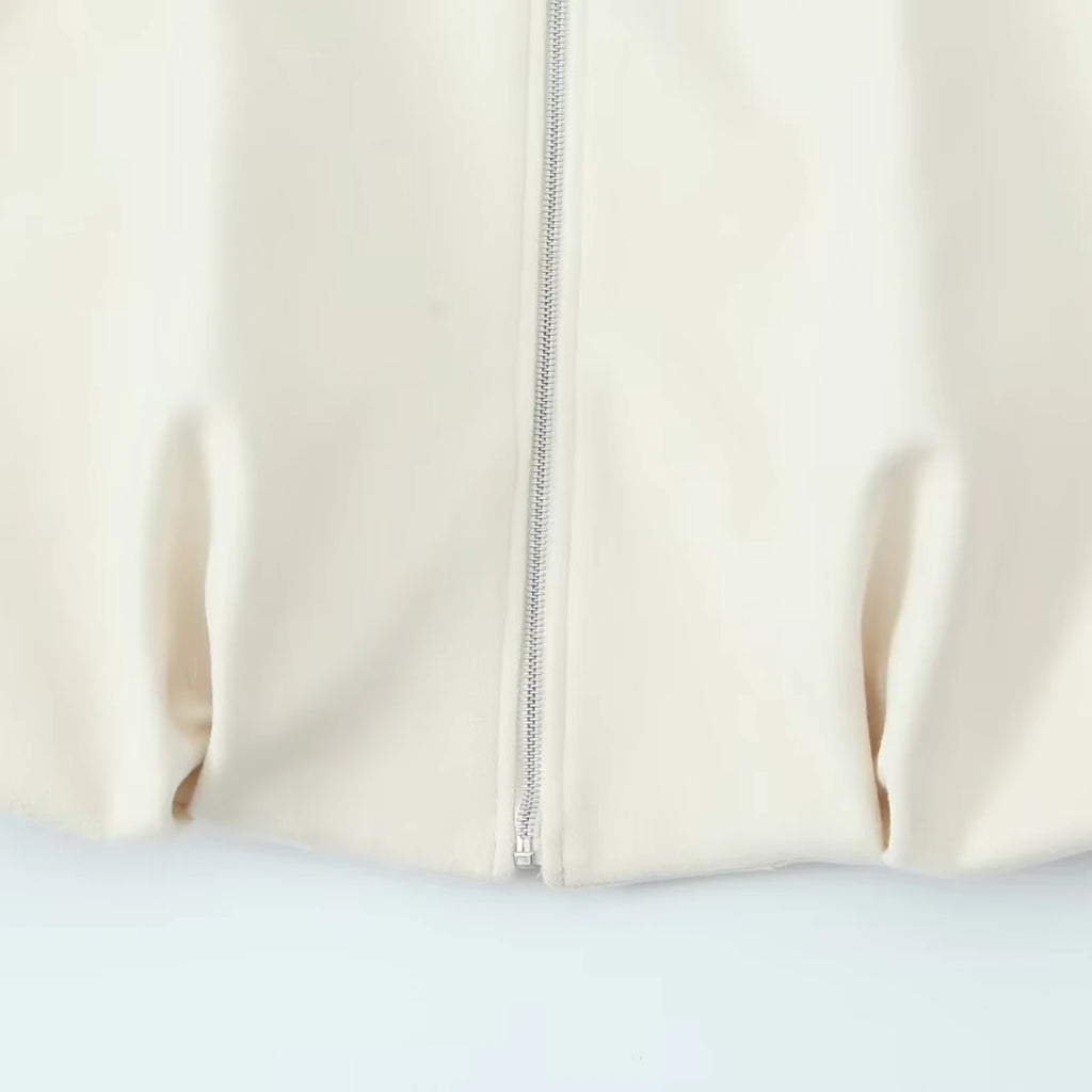 Zip up made Cardigan/ZBZA Blended Bomber Jacket/Round Neck Long Sleeve/Front Zipper Loose Hem Top New Casual Chic Outerwear.