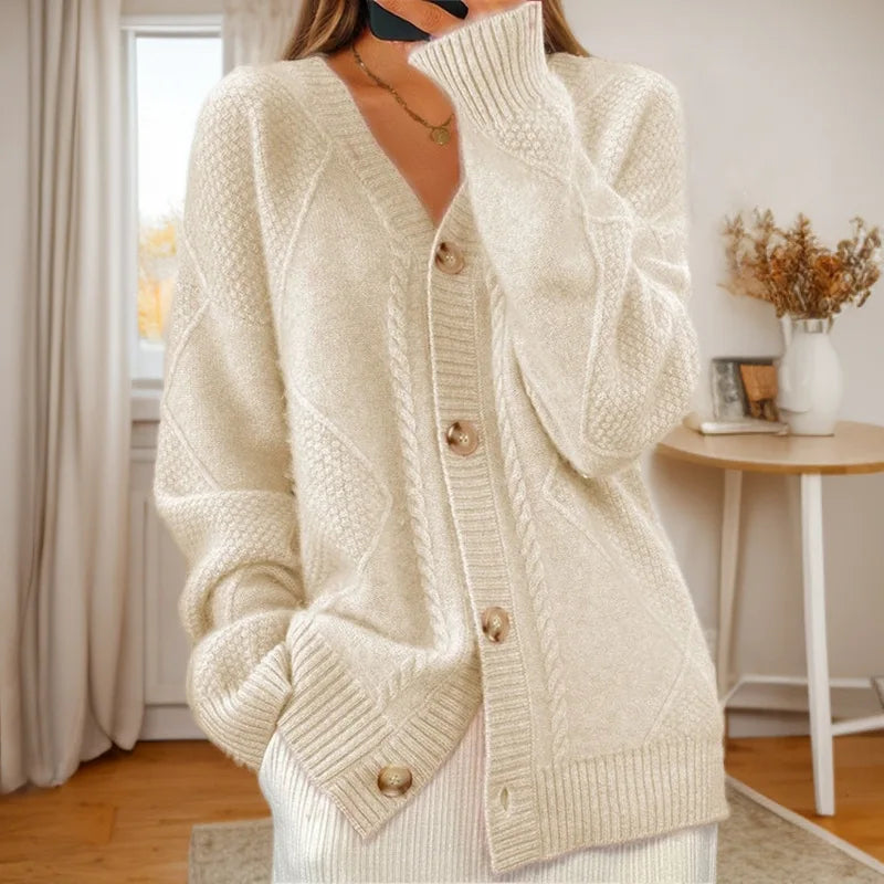 Solid Color Long-Sleeved  V Neck Knitted Cardigan/Breasted Women Top Fashion/Jacquard Sweater Versatile Coat Female.