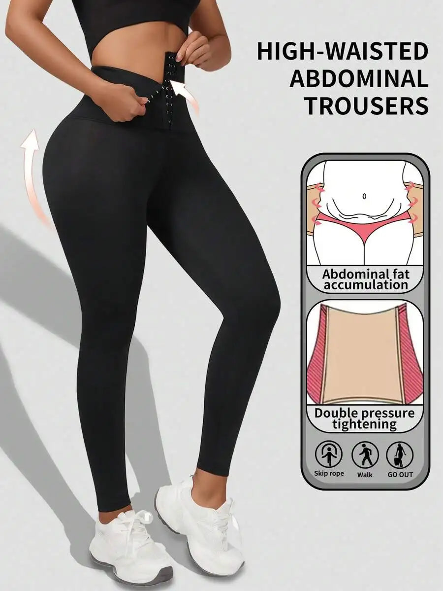 Women’s High-Waisted Compression Leggings – Adjustable Hook & Eye Tummy Support, Sculpting Stretch Pants