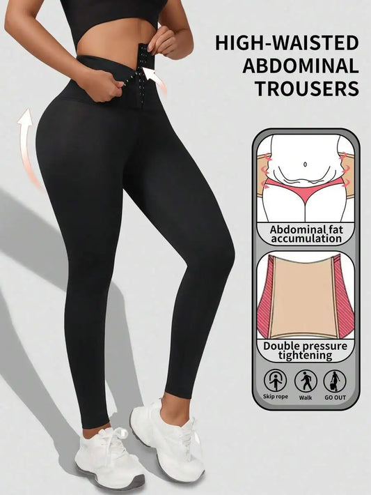 Women’s High-Waisted Compression Leggings – Adjustable Hook & Eye Tummy Support, Sculpting Stretch Pants
