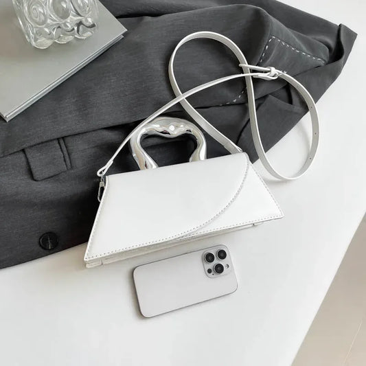 Luxury Heart Handle Mini Handbag – Structured Crossbody & Clutch Purse with Metallic Top Handle