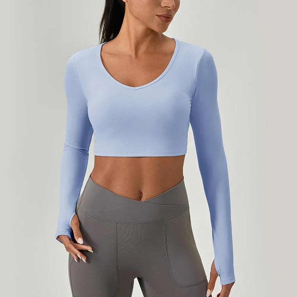 Women's Yoga Wear/Tight Long-Sleeved Shirt with Chest Pad’s/Crossed Beautiful Back Sport’s/Top Quick-drying Running Fitness Wear.