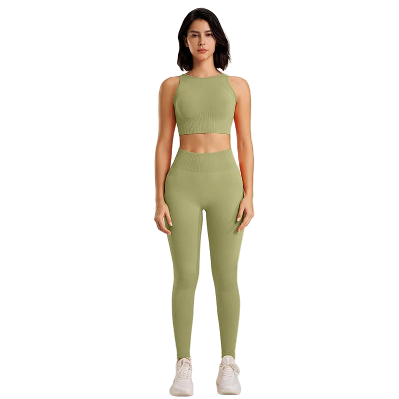 Seamlessly High Waisted Legging’s With Top/Two Piece Fitness Exercise Clothing.