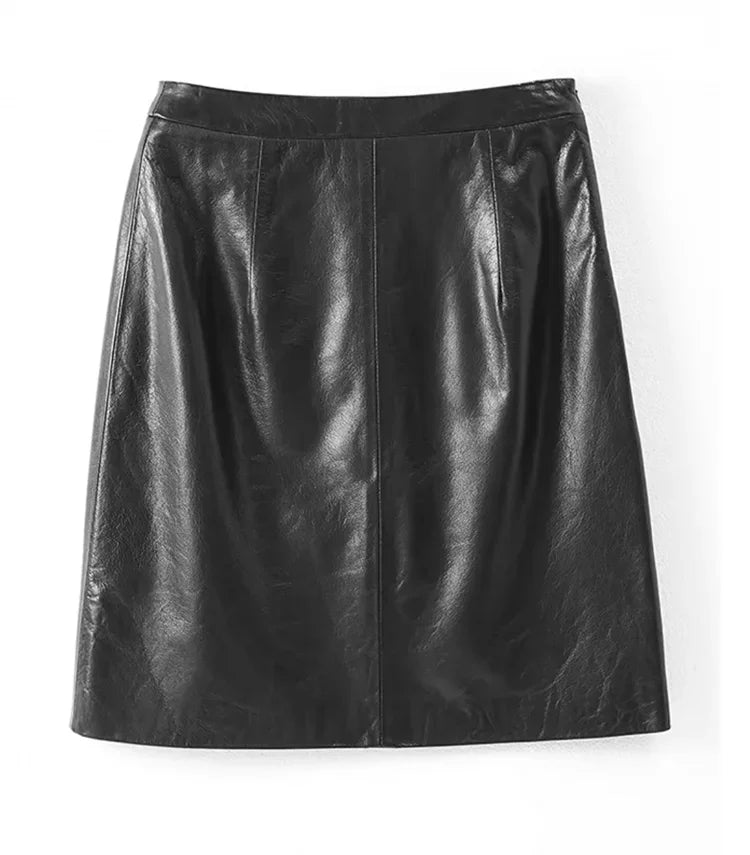 Burgundy Faux Leather Mini Skirt with Front Slit – High-Waist Vegan Leather Skirt