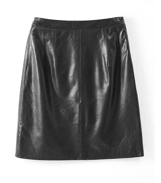 Burgundy Faux Leather Mini Skirt with Front Slit – High-Waist Vegan Leather Skirt