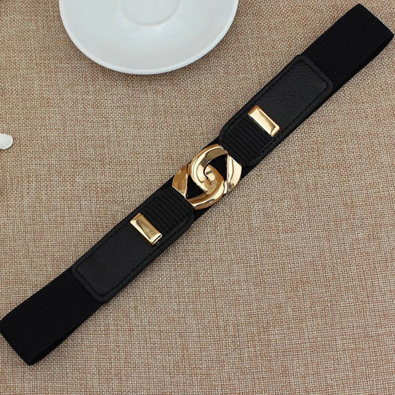 Female Wide Elastic Belt/Waistband Metal Buckle Belt/Women Waist Band Cummerband Sweater Coat Clothing Accessories.