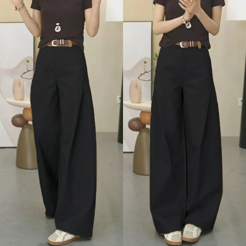 Stylish Khaki Cargo Wide Leg Pant’s/Women's Autumn New Style/Loose Slimming Straight Leg Trouser’s.