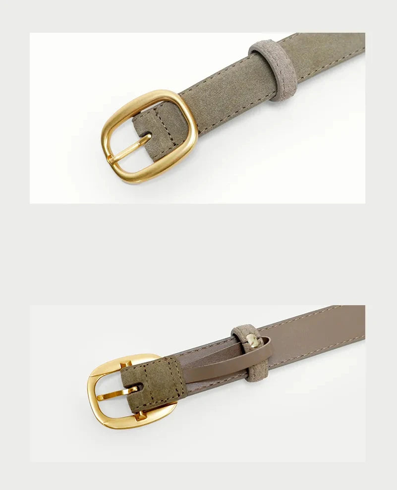 Suede Leather Skinny Fitted Belt/ Slim Waistband/Gold Buckle black Gray Casual Accessory for Jeans Pants & Dresses.