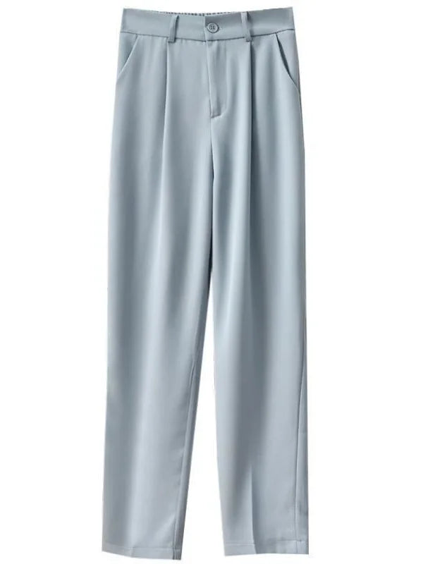 High-Waist Pleated Straight-Leg Trousers for Women | Elegant Tailored Casual Suit Pants | Soft Blush Pink Fashion Pants