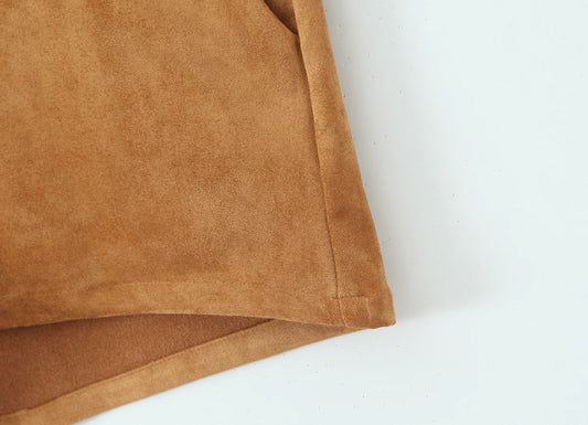 YENKYE Retro Brown Faux Suede Shorts for Women – High-Waist Casual Vintage Short Pants