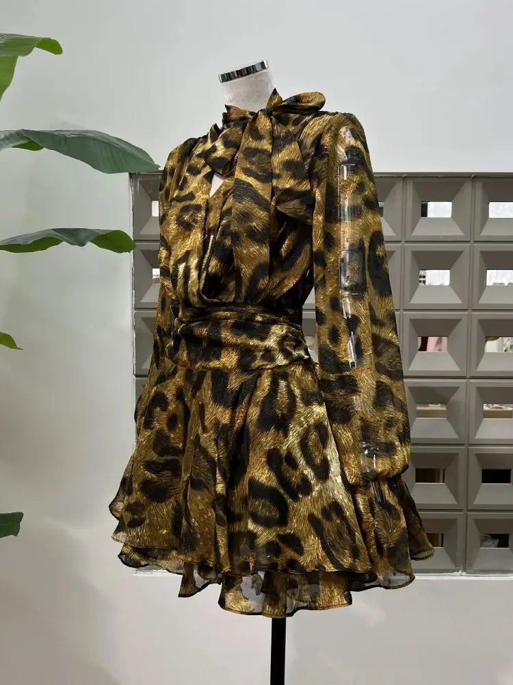Hot Leopard Print Dress/Sexy V-neck/Long Sleeve Mini Dress/Evening Party Dress/Nightclub/Cocktail Gowns.