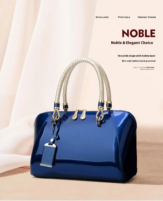 Luxury Pink Patent Leather Handbag – Glossy Top Handle Tote with Gold Hardware | Modern Blend Boutique
